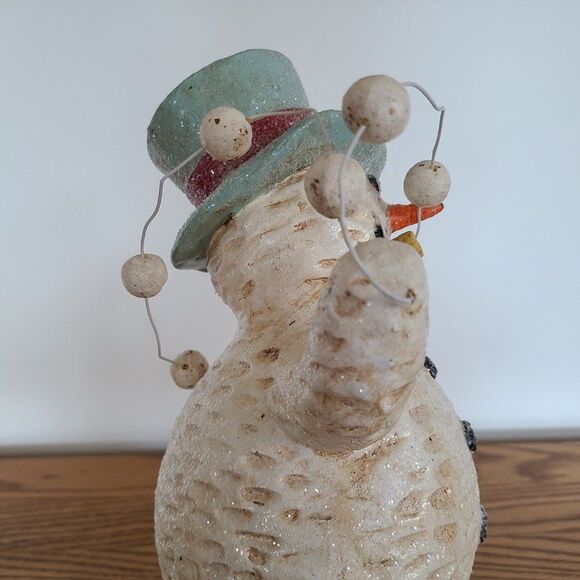 Dancing Snowman With Snowball Garland Shelf Sitter Winter Figurine Corncob Pipe - Picture 7 of 15